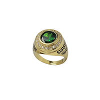 I-Round Halo Bezel Green Zirconia Greek Key Men's Ring (14K)