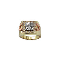 Tricolor Fluted Square Setting & Horseshoe Men's Ring (14K)