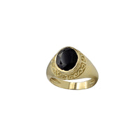 椭圆形黑色缟玛瑙花丝纹理图章戒指（14K）