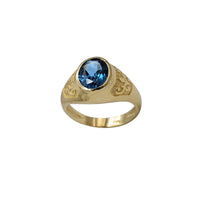 Oval Blue Zirconia Filigree Texture Signet Ring (14K)