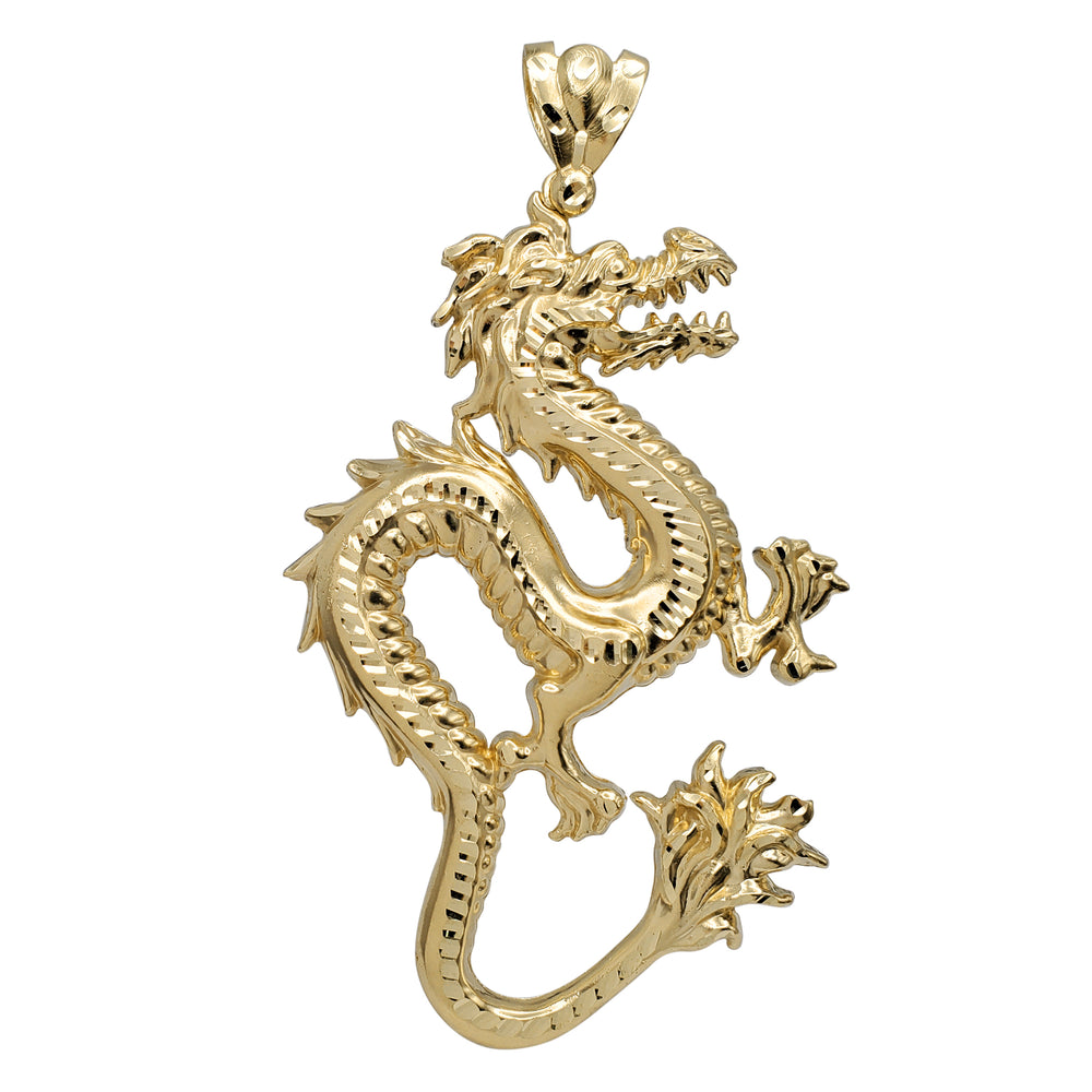 [4.5 inch] Textured Flying Dragon Pendant (14K)