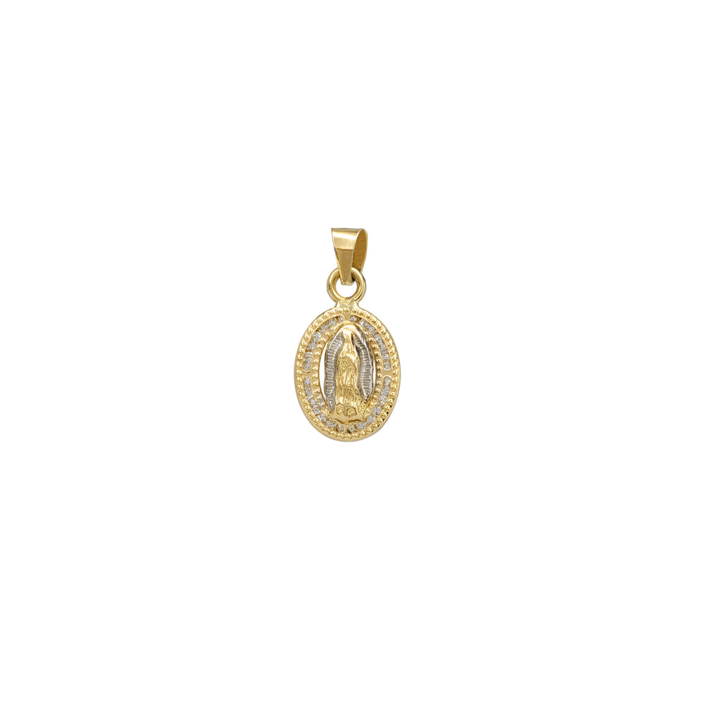 Zirconia Channel-Set Virgin Mary Oval Pendant (18K)