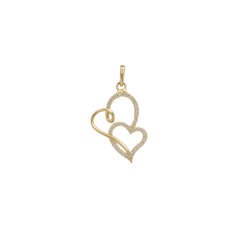Zirconia Pave Outlined Interlocking Hearts Pendant (18K)