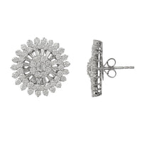 Round at Baguette Diamond Flower Cluster Stud Earrings (14K)