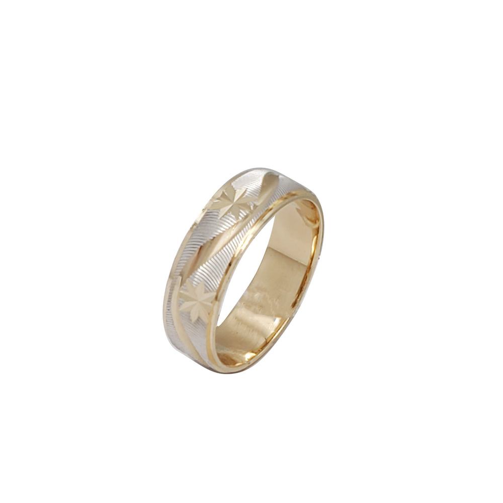 Two-Tone Diamond-Cut Stars and Horizon Lines Band (14K)