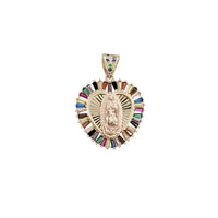 Multi-Color Baguette Frame Heart Virgin Guadalupe Pendant (14K)