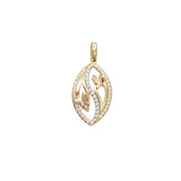 Zirconia Two-Tone Leaf Butterfly Pendant (14K)