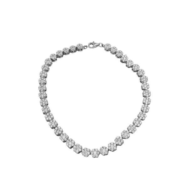 Honeycomb Zirconia Cluster Tennis Anklet (Silver)