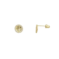 Zirconia Halo Round Fluted Stud Earrings (14K)