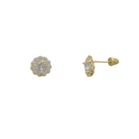 Zirconia Halo Round Stud Earrings (14K)