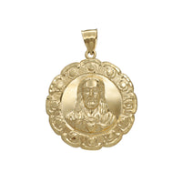 Textured Frame Sacred Heart of Jesus Round Pendant (10K)