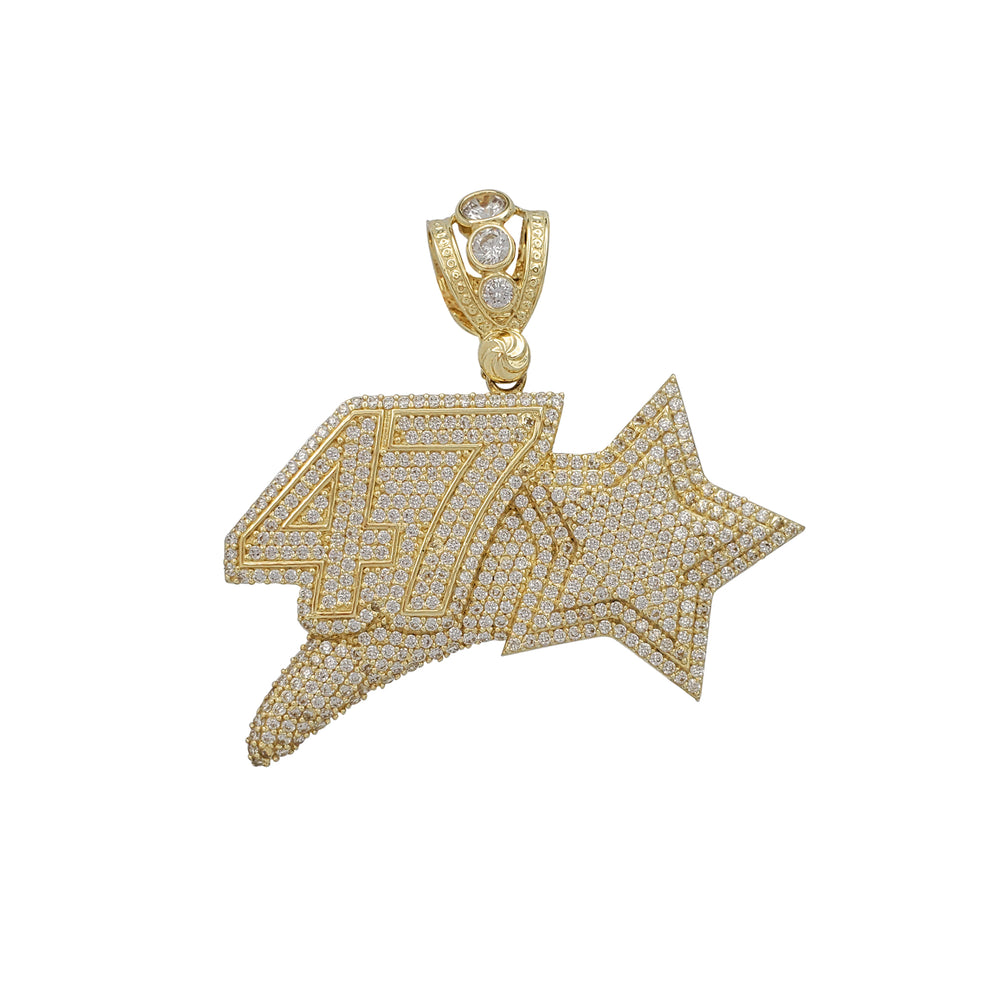 Iced-Out Flying Star Number 47 Pendant (10K)