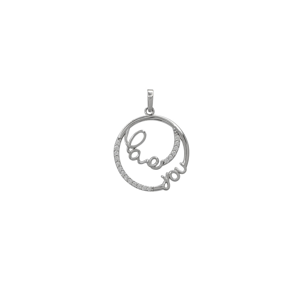 Zirconia "Love You" Outlined Round Pendant (14K)