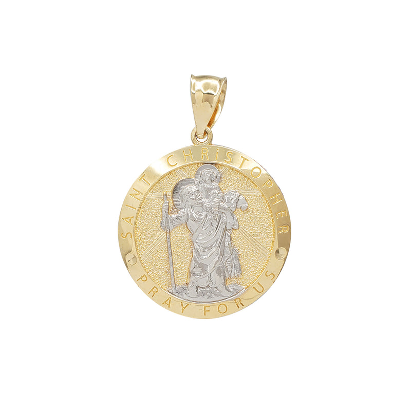 Saint Christopher Pray for Us Round Medallion Pendant (14K)
