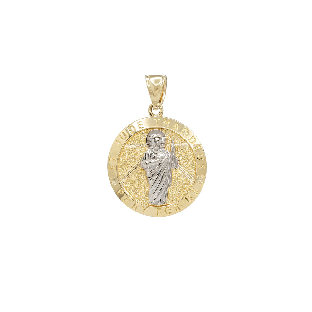 Saint Thaddeus Pray for Us Round Medallion Pendant (14K)