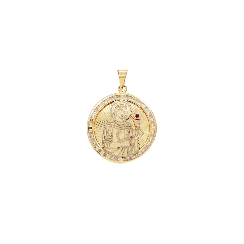 Zirconia Saint Barbara Round Medallion Pendant (14K)