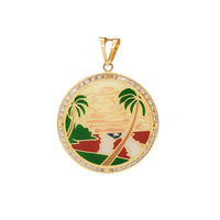Zirconia Channel-set Puerto Rico Palm Tree View Round Pendant (14K)