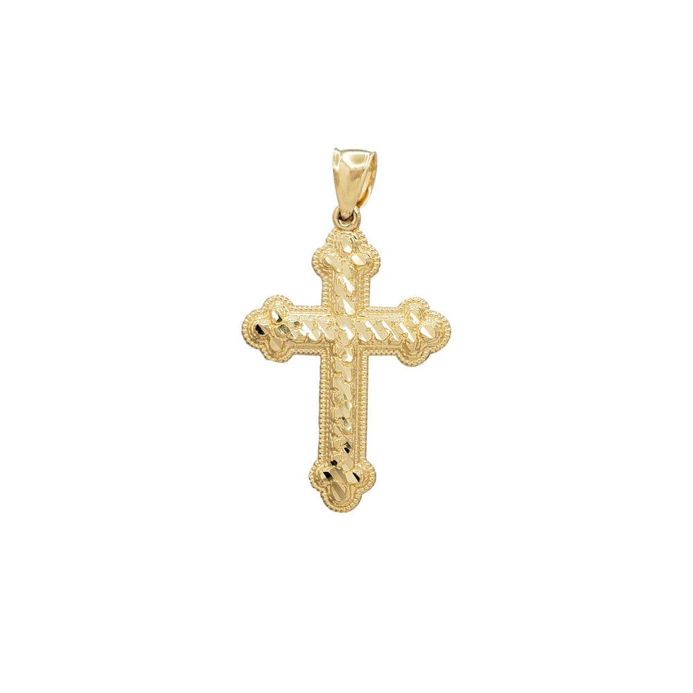 Milgrain Nugget Texture Budded Cross Pendant (14K)
