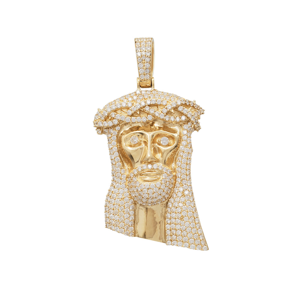 Stone-Set Jesus Head Pendant (14K)