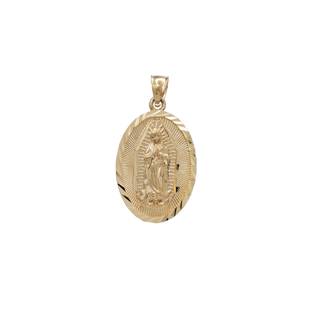 Diamond-Cut Virgin Mary Oval Pendant (14K)