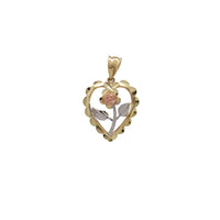 Tricolor Diamond-Cut Heart & Long Stem Rose Pendant (14K)