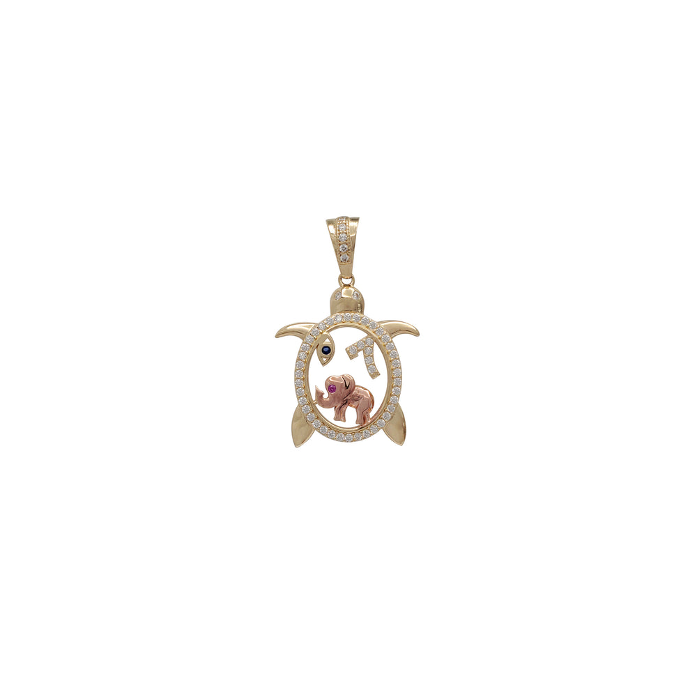 Stone-set Outlined Turtle w/ Lucky Charms Pendant (14K)