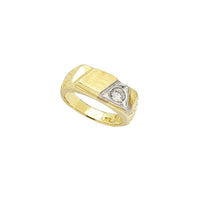Zirconia Two-Tone Nugget Texture Regal Signet Ring (14K)