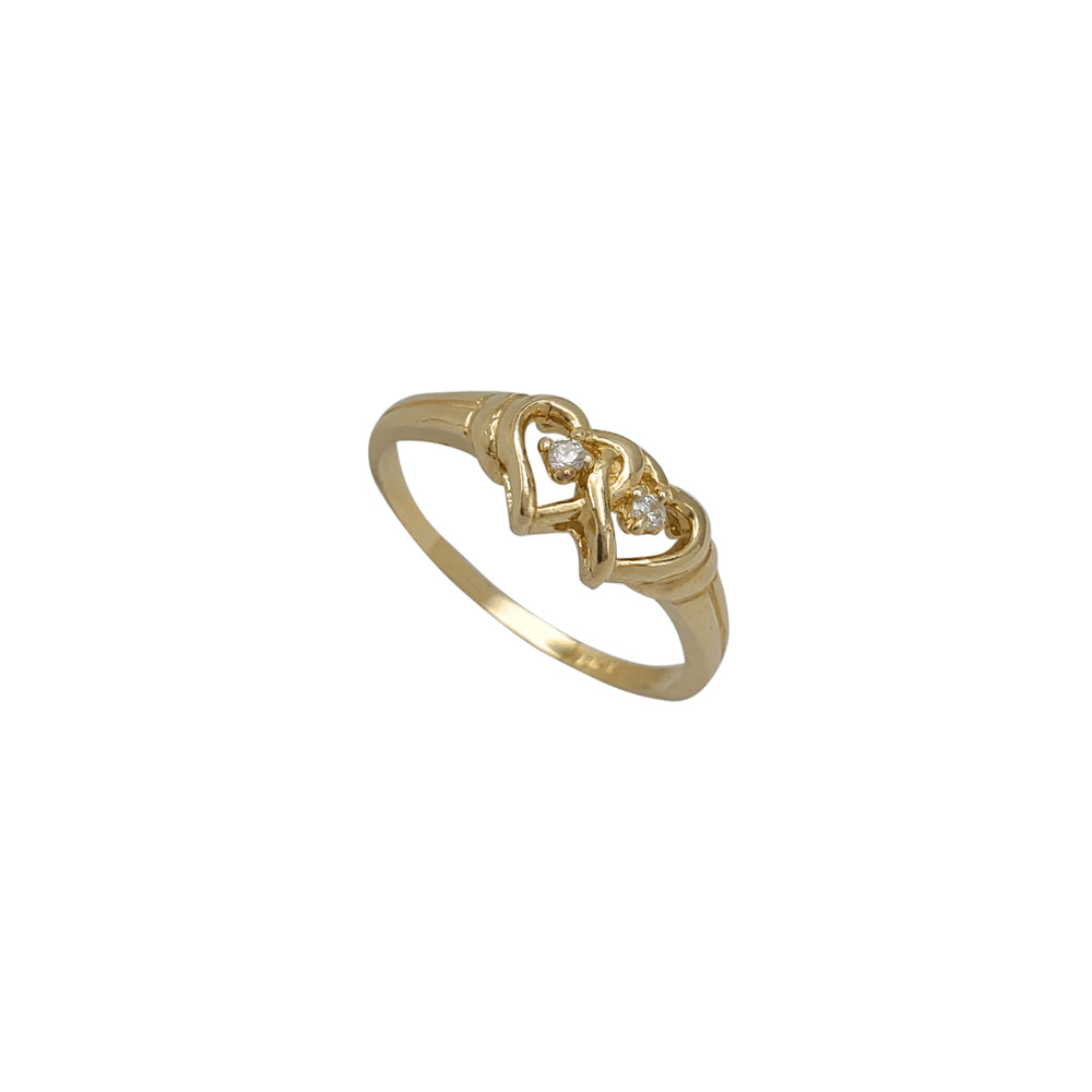 Double Heart Outline CZ Ring (14K)