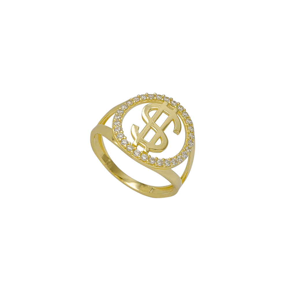 Zirconia Outlined Halo Dollar Sign Ring (14K)
