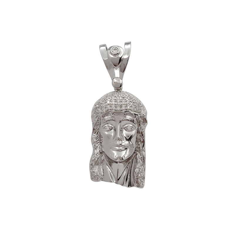 Stone-set Jesus Head Pendant (Silver)