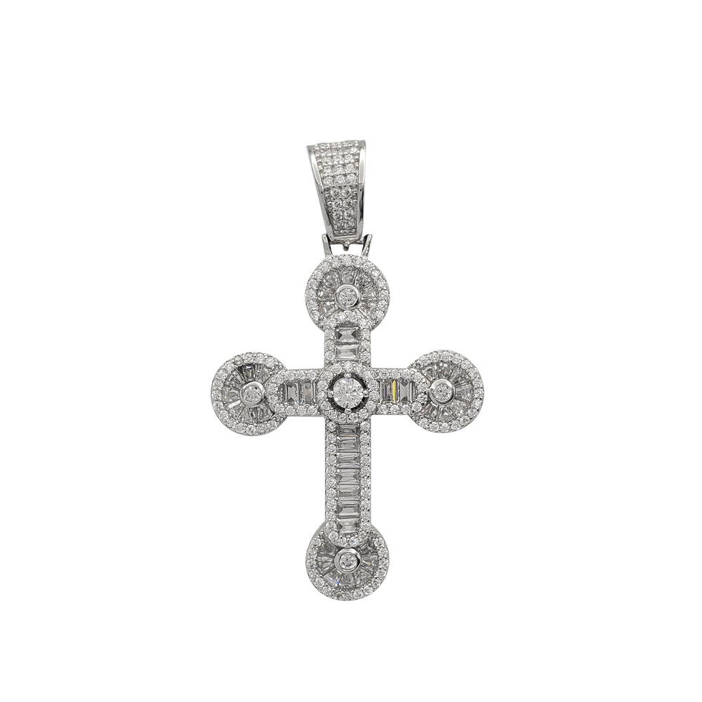 Stone-set Round & Baguettes Cross Pendant (Silver)