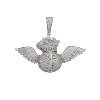 Iced-Out Flying Money Bag Pendant (Silver)