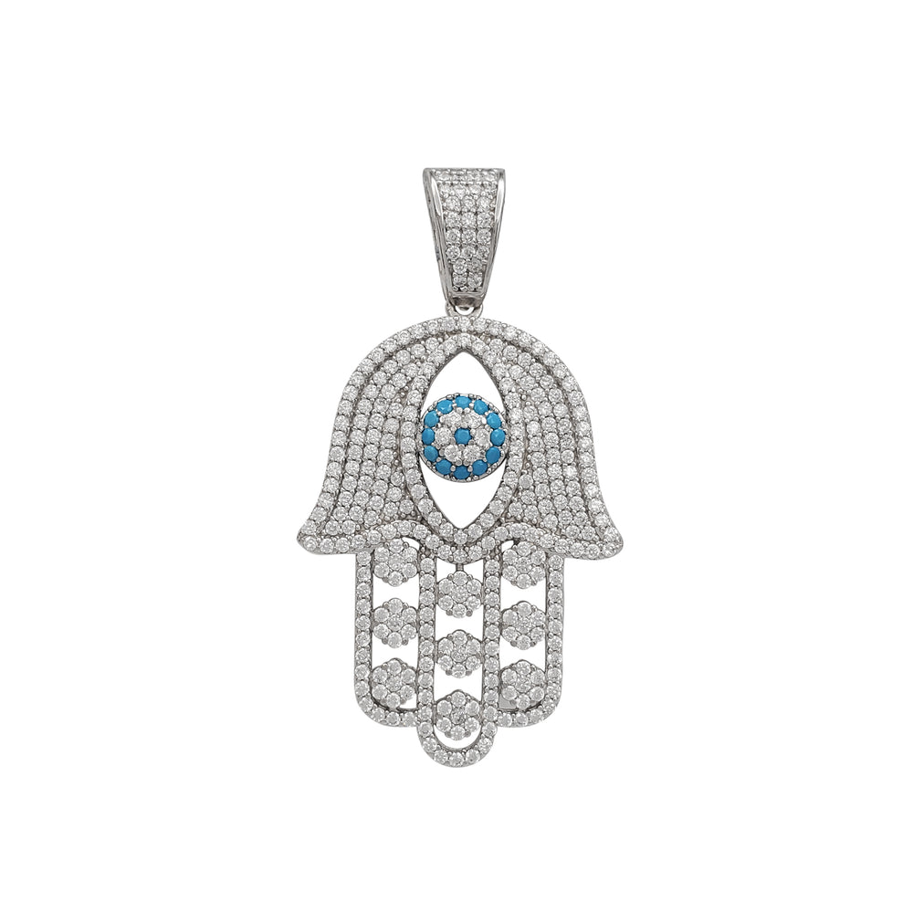 Iced-Out Hamsa Hand Pendant (Silver)