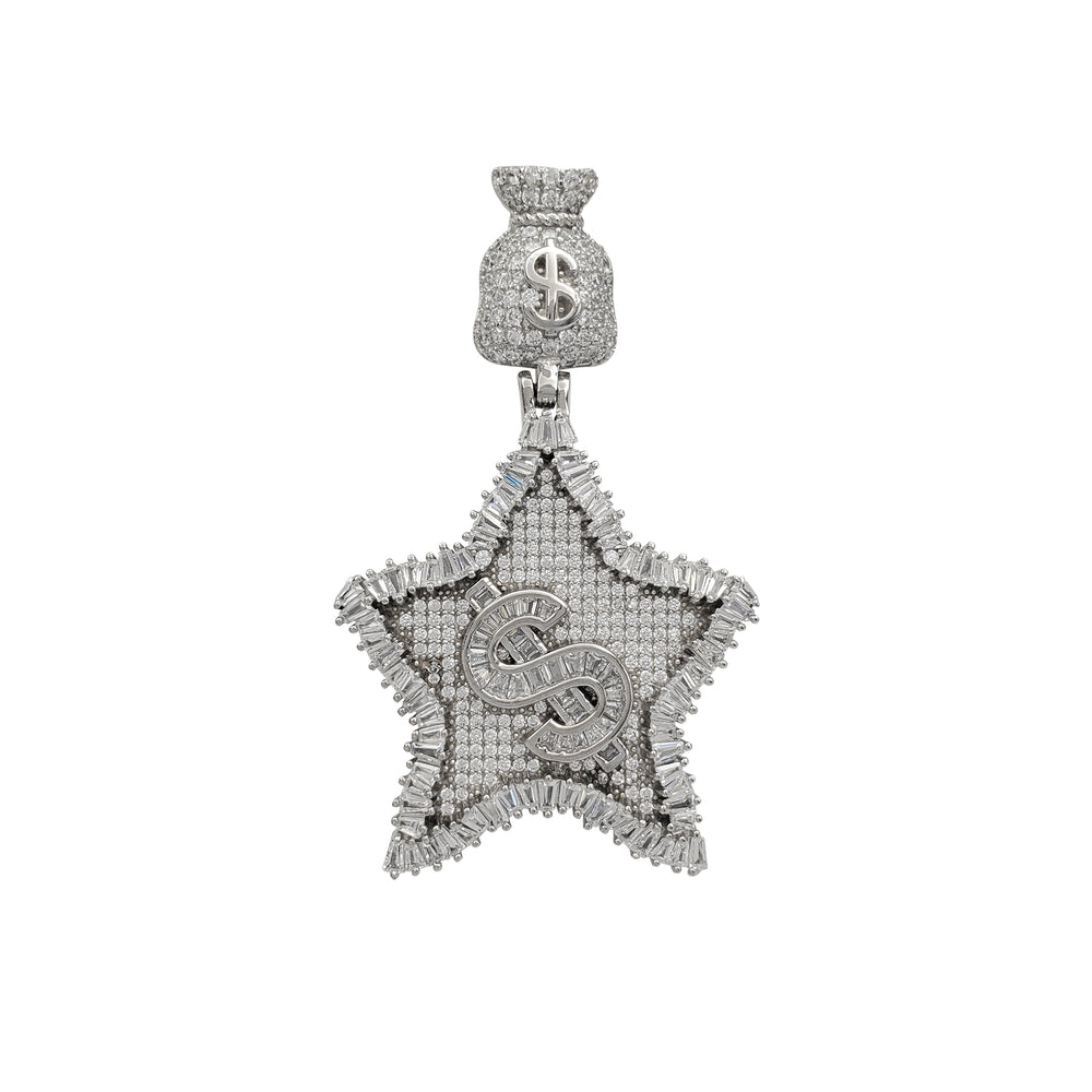 Stone-set Money Bag & Star Pendant (Silver)