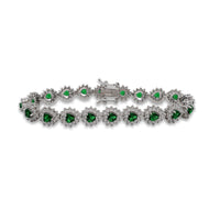 Brazalete de tenis con corazón de halo de circonitas verdes (plata)