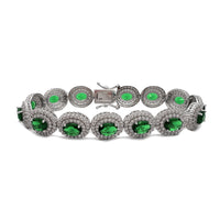 Green Zirconia Halo Oval Tennis Armband (Silver)