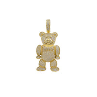 Iced-Out Teddy Bear w/ Bowtie Pendant (Silver)
