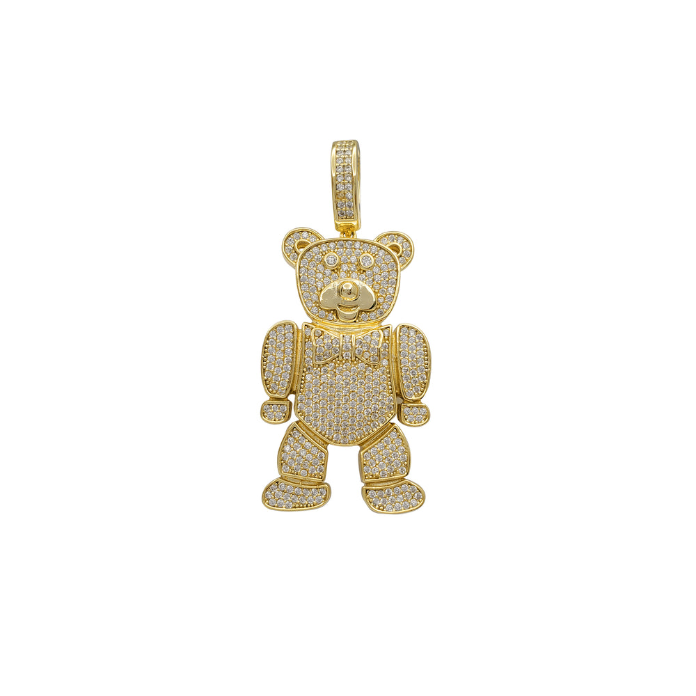 Iced-Out Teddy Bear w/ Bowtie Pendant (Silver)