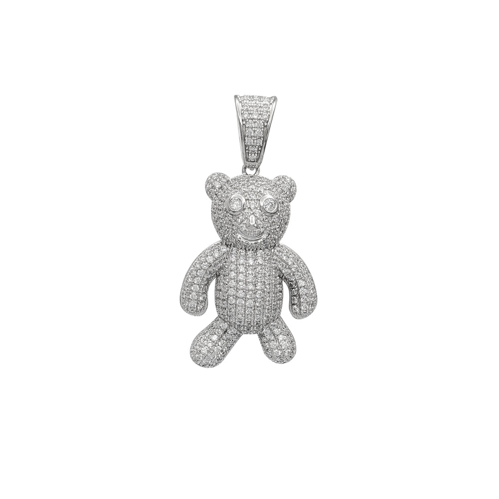 Iced-Out Teddy Bear Pendant (Silver)