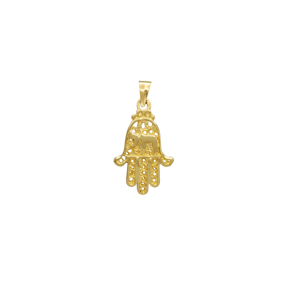 Texuted Hamsa Hand w/ Chai Pendant (14K)