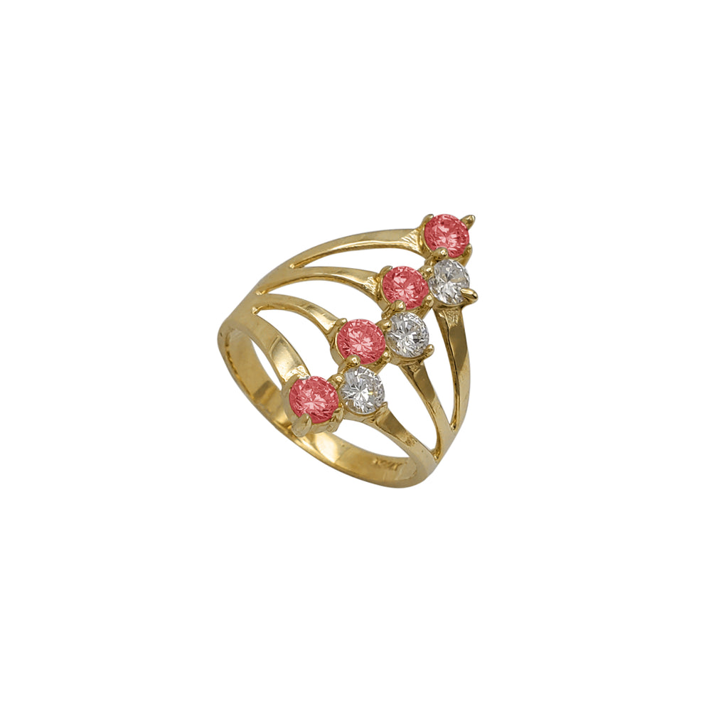 Zirconia Red & White Semanario 7 Rows Outlined Ring (14K)