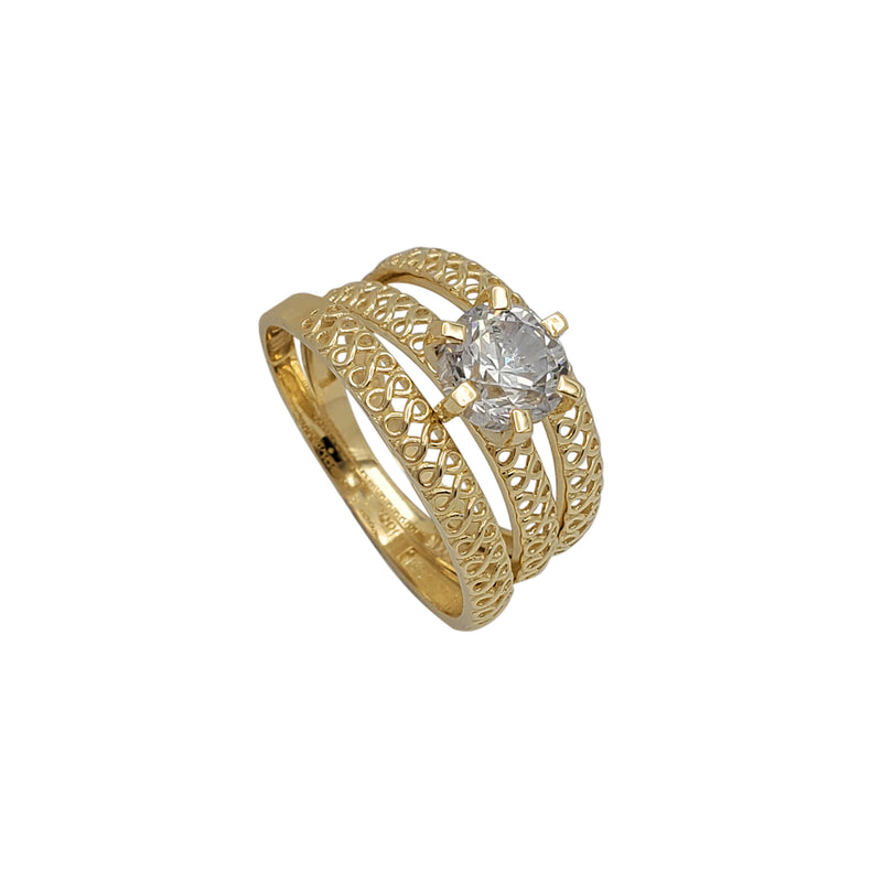 Zirconia Outline Infinity Pattern Three-Piece-Set Wedding Ring (14K)