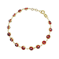 Red Evil Eyes Bezel Bracelet (14K).