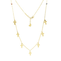Tricolor Moon-cuts Beads & Dangling Cross Fancy Necklace (14K)