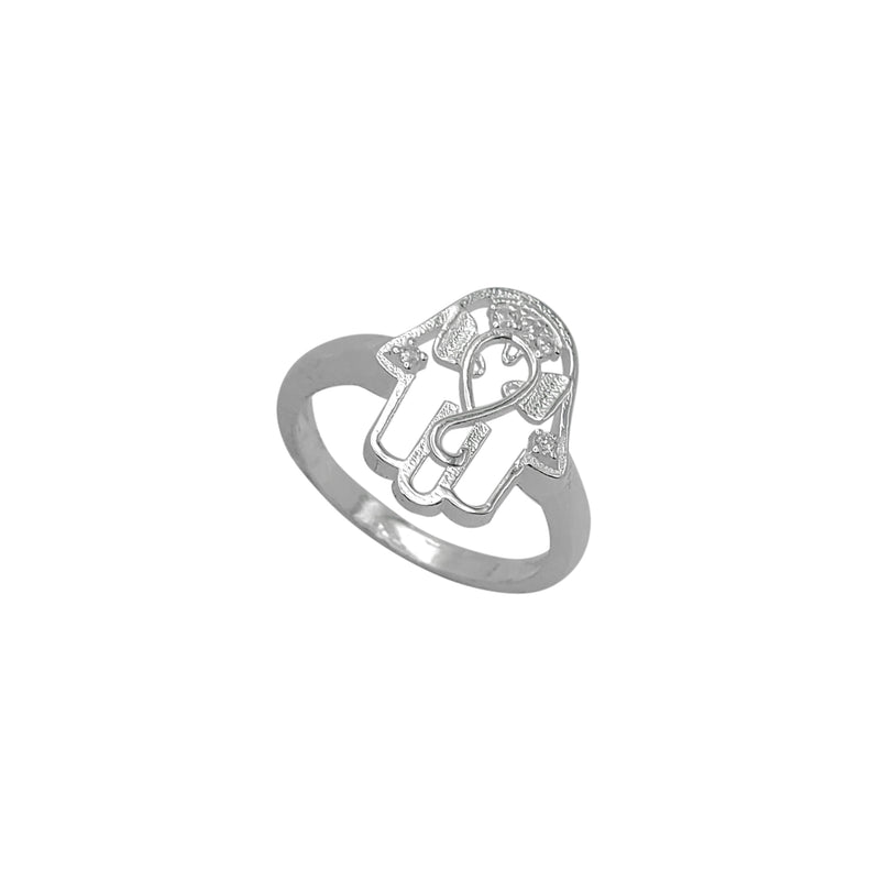 Outlined Textured Hamsa Hand Ring (Silver)