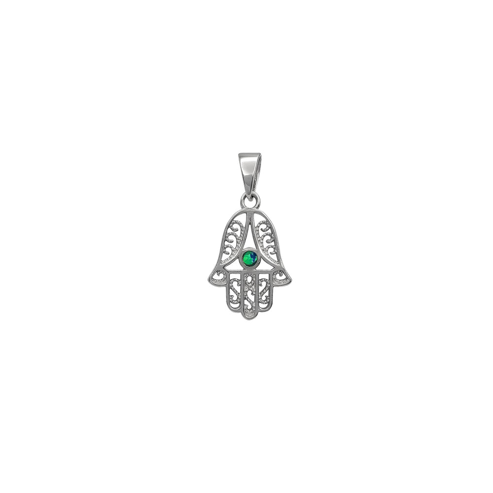Opal Hamsa Hand Pendant (Silver)