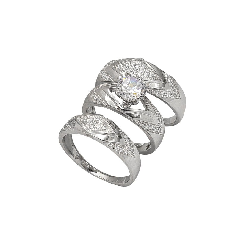 Zirconia Three Piece Set Wedding Ring (Silver)