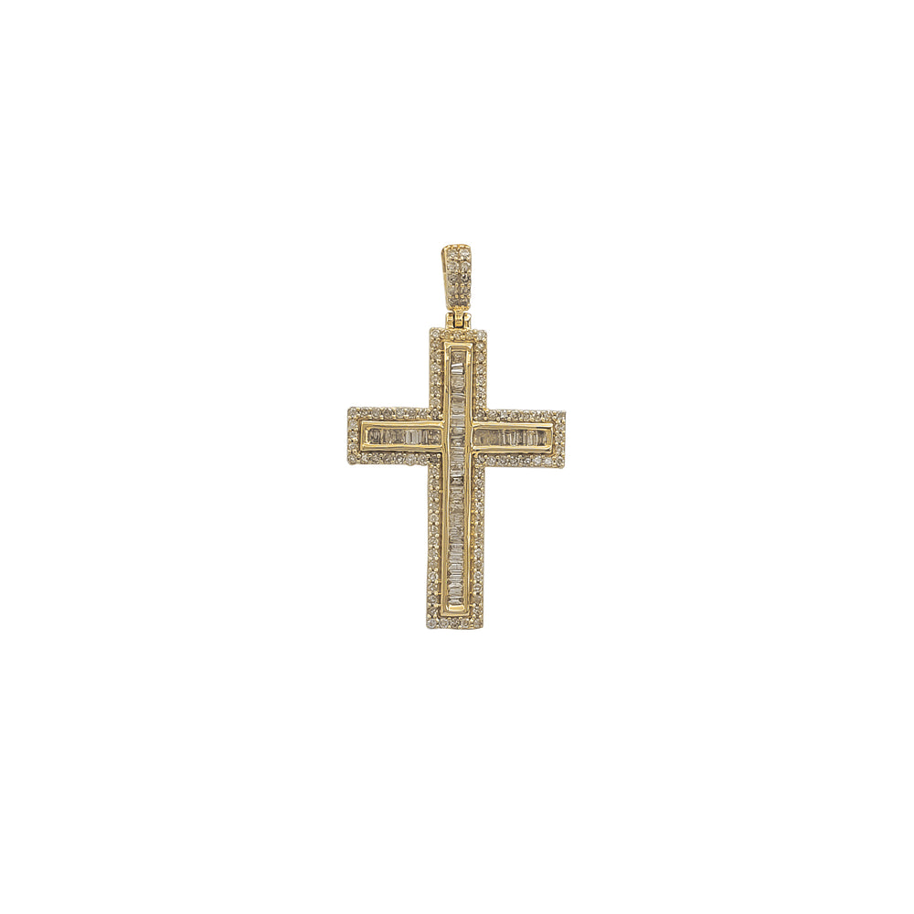 Diamond Iced-Out Channel-Set Cross Pendant (10K）