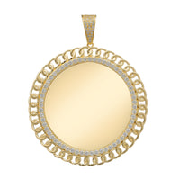 Zirconia Cuban Frame Round Picture Pendant (14K)