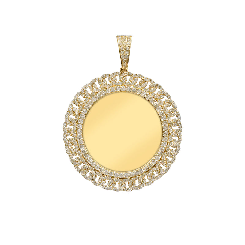 Iced-Out Cuban Frame Round Picture Pendant (14K)